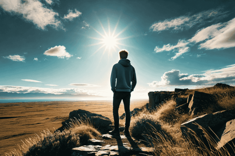 Hombre contemplando el horizonte en un entorno