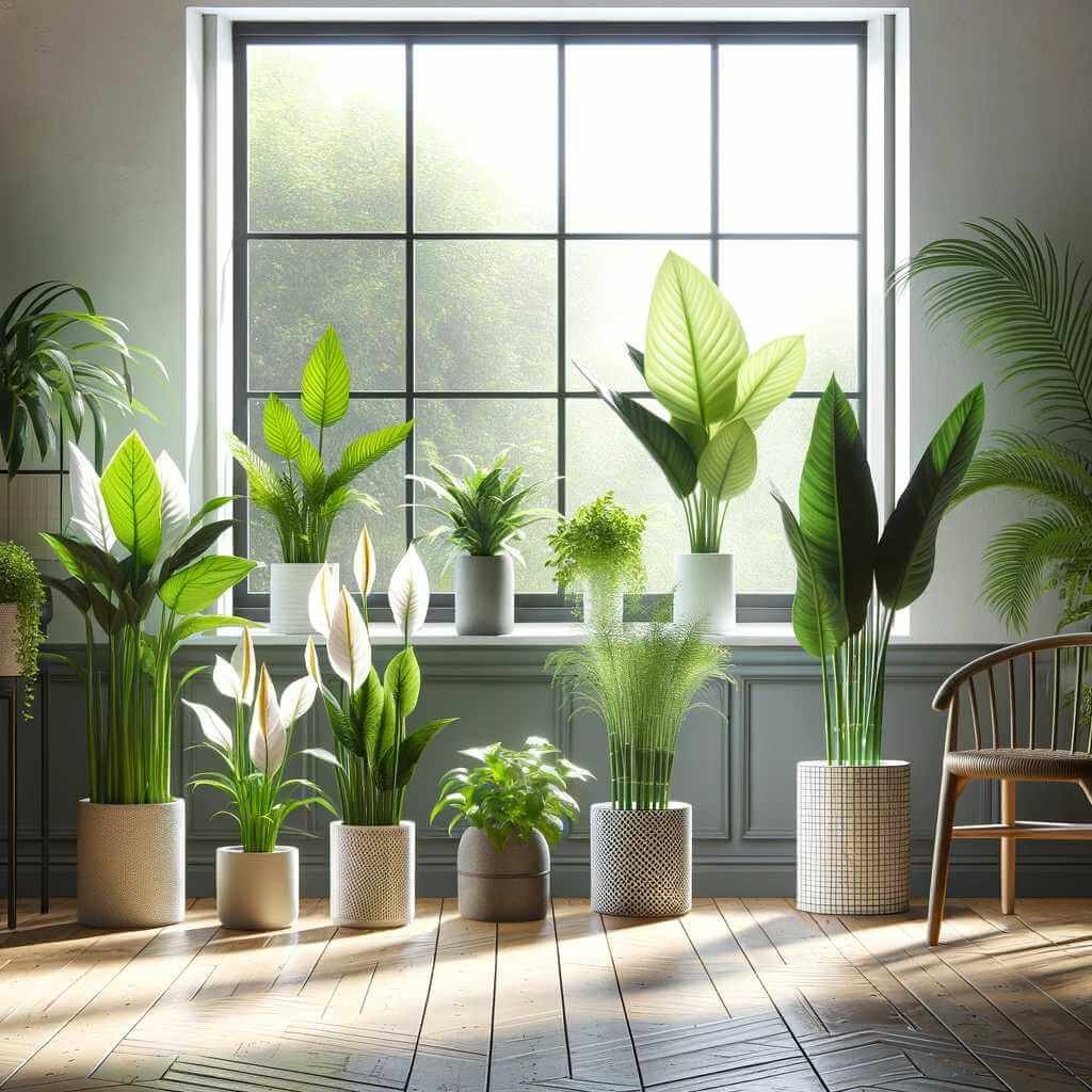 Variedad de plantas purificantes en un hogar luminoso